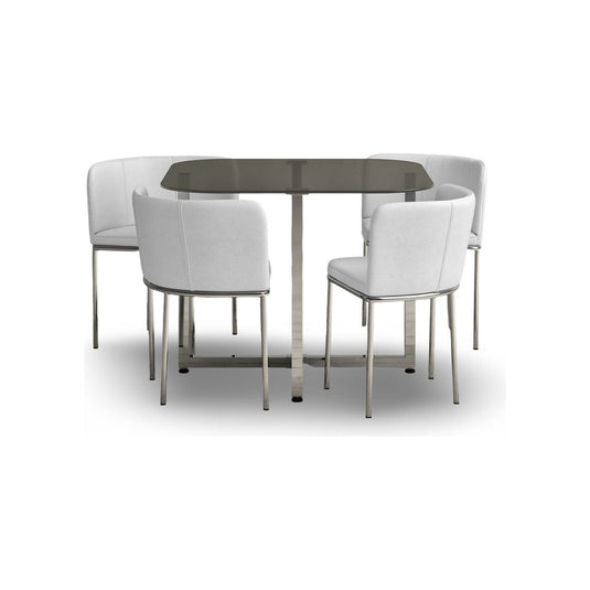 Santorini Grey Glass Stowaway Dining Table with White High Back Stools