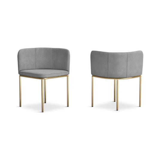 Santorini Glass Stowaway Dining Table Gold Leg with Grey Velvet High Back Stools