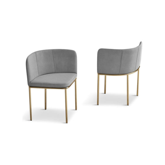 Santorini Glass Stowaway Dining Table Gold Leg with Grey Velvet High Back Stools