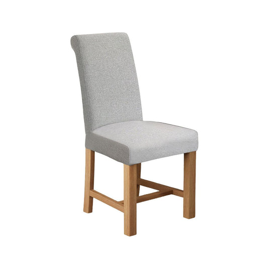 Scroll Back Braced Grey Fabric Dining Chairs (Pair)