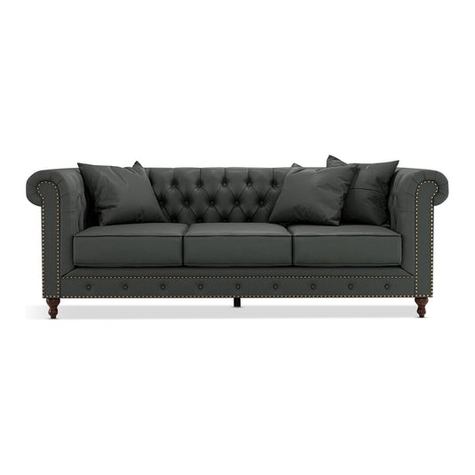 Wellington Chesterfield Grey Leather 3 Seater Sofa