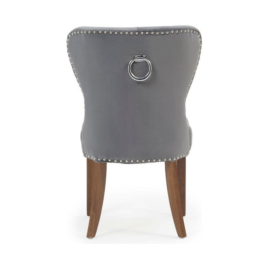 Keswick Studded Grey Velvet Dark Oak Leg Dining Chairs Dining Chairs Keswick