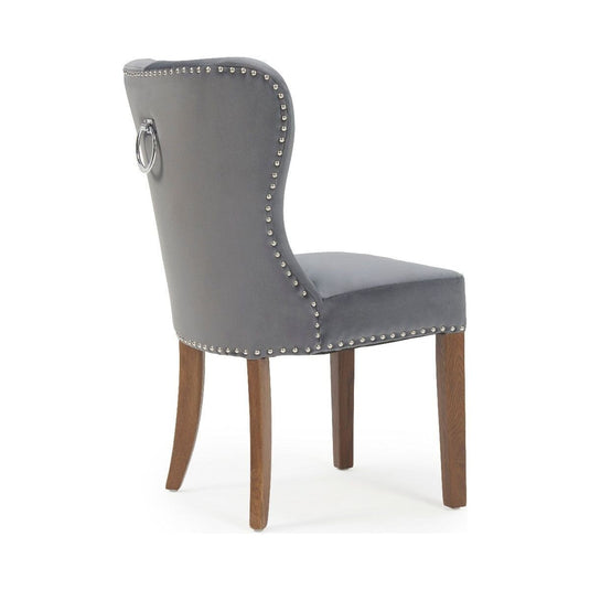 Keswick Studded Grey Velvet Dark Oak Leg Dining Chairs Dining Chairs Keswick