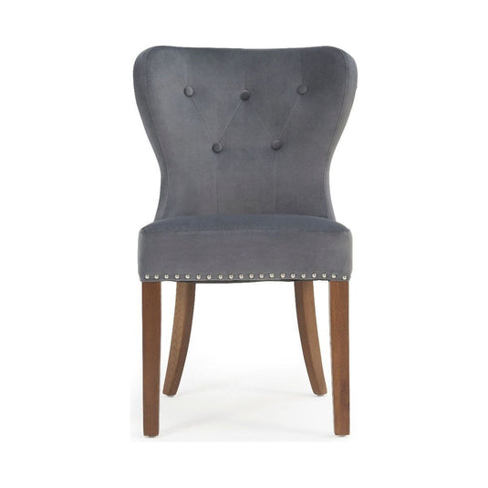 Keswick Studded Grey Velvet Dark Oak Leg Dining Chairs Dining Chairs Keswick