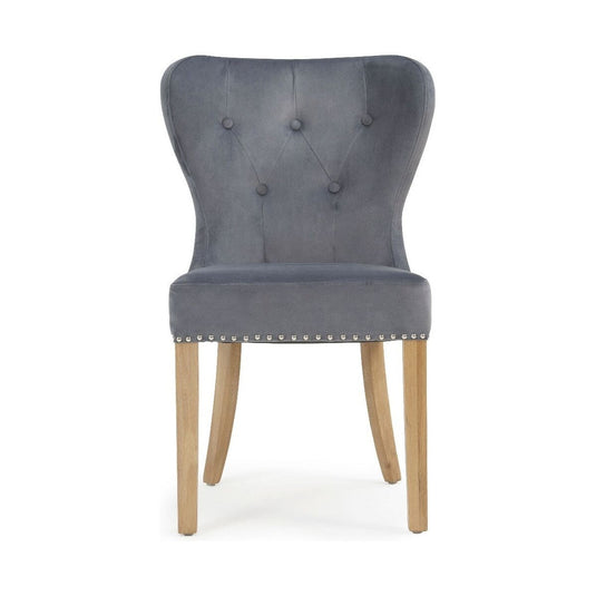 Keswick Studded Grey Velvet Oak Leg Dining Chairs Dining Chairs Keswick