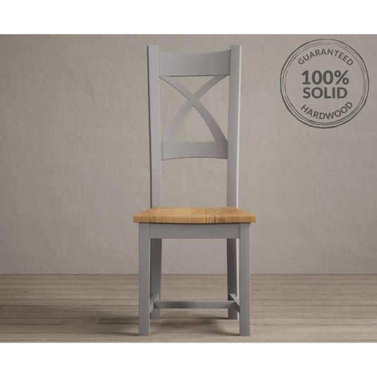 Painted Light Grey X Back Dining Chairs with Oak Seat Pad Dining Chairs Painted