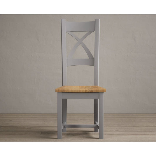 Painted Light Grey X Back Dining Chairs with Oak Seat Pad Dining Chairs Painted