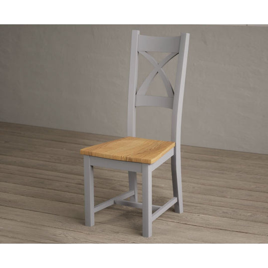 Painted Light Grey X Back Dining Chairs with Oak Seat Pad Dining Chairs Painted