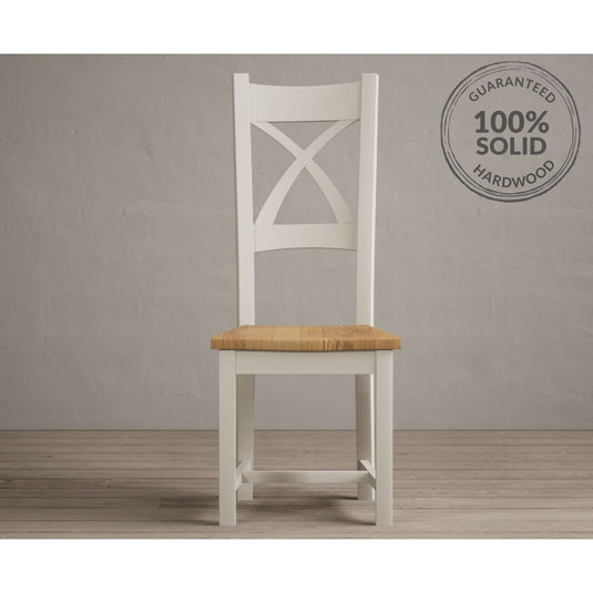 Painted Soft White X Back Dining Chairs with Oak Seat Pad Dining Chairs Painted