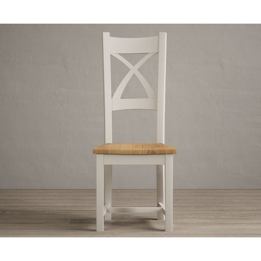 Painted Soft White X Back Dining Chairs with Oak Seat Pad Dining Chairs Painted