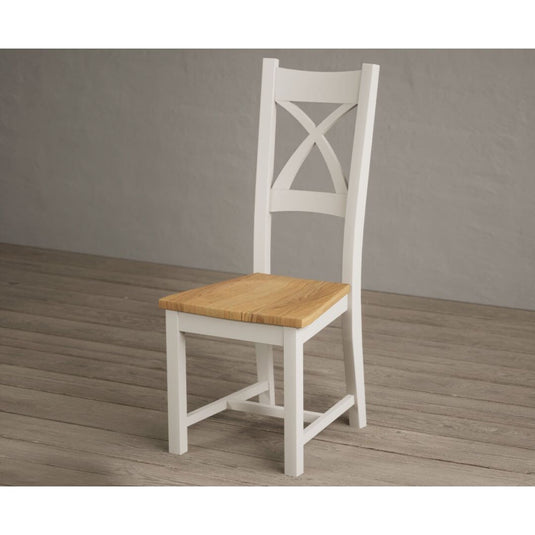 Painted Soft White X Back Dining Chairs with Oak Seat Pad Dining Chairs Painted