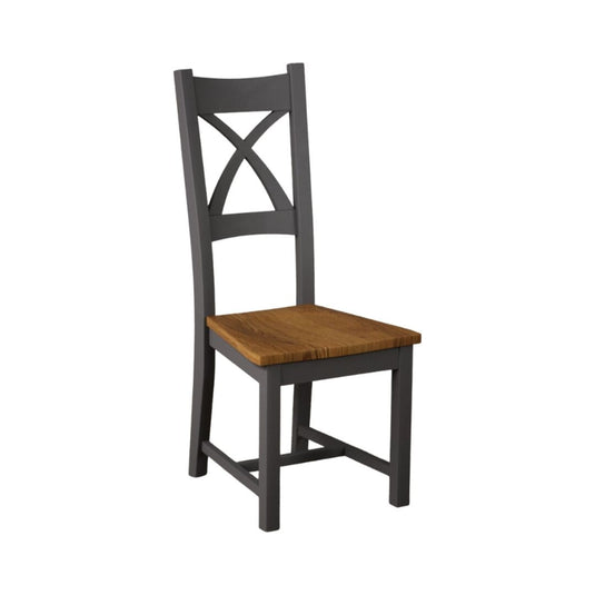 Painted Charcoal Grey X Back Dining Chairs with Rustic Oak Seat Pad Dining Chairs Painted