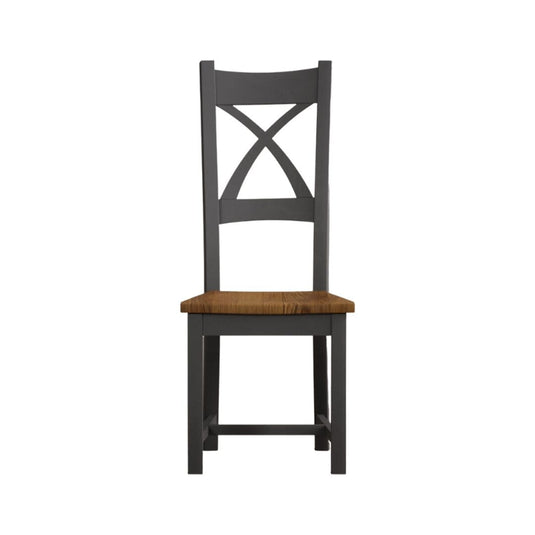 Painted Charcoal Grey X Back Dining Chairs with Rustic Oak Seat Pad Dining Chairs Painted