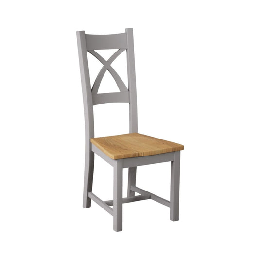 Painted Light Grey X Back Dining Chairs with Oak Seat Pad Dining Chairs Painted