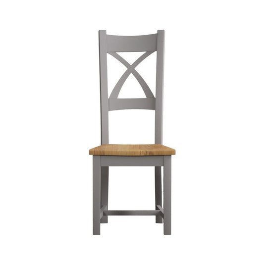 Painted Light Grey X Back Dining Chairs with Oak Seat Pad Dining Chairs Painted