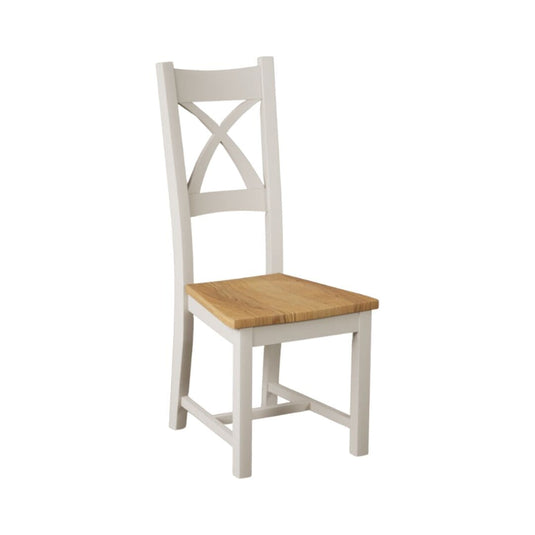 Painted Soft White X Back Dining Chairs with Oak Seat Pad Dining Chairs Painted