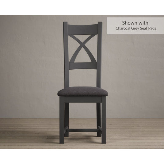 Painted Charcoal Grey X Back Dining Chairs with Charcoal Grey Fabric Seat Pad Dining Chairs Painted