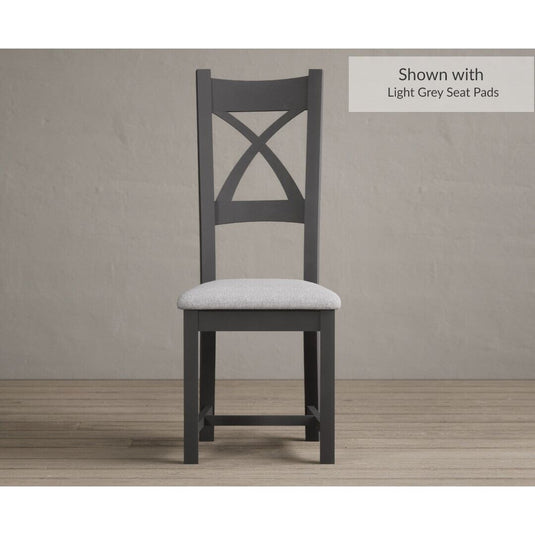 Painted Charcoal Grey X Back Dining Chairs with Light Grey Fabric Seat Pad Dining Chairs Painted