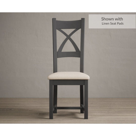 Painted Charcoal Grey X Back Dining Chairs with Linen Seat Pad Dining Chairs Painted