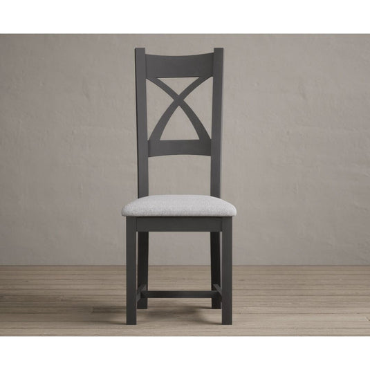 Painted Charcoal Grey X Back Dining Chairs with Light Grey Fabric Seat Pad Dining Chairs Painted
