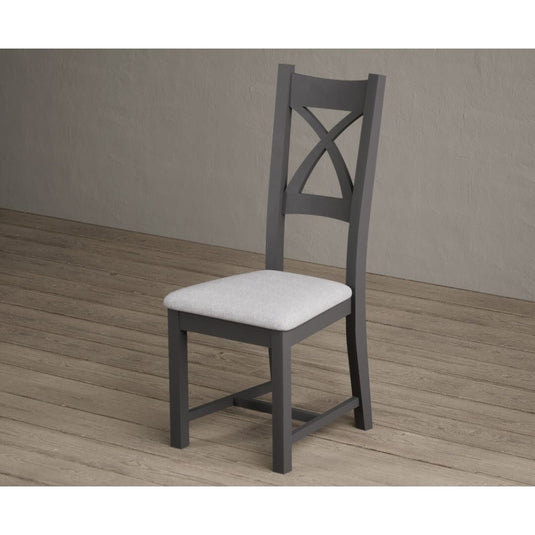Painted Charcoal Grey X Back Dining Chairs with Light Grey Fabric Seat Pad Dining Chairs Painted