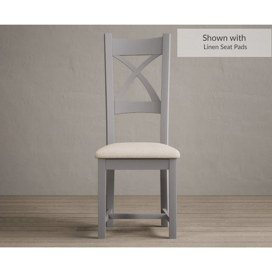 Painted Light Grey X Back Dining Chairs with Linen Seat Pad Dining Chairs Painted Light Grey Linen