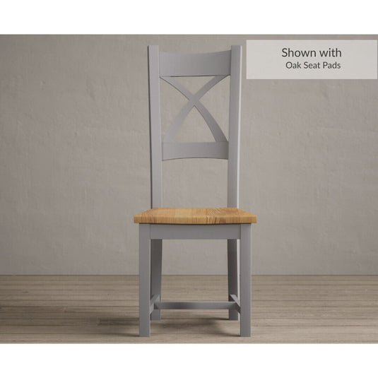 Painted Light Grey X Back Dining Chairs with Oak Seat Pad Dining Chairs Painted