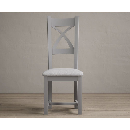 Painted Light Grey X Back Dining Chairs with Light Grey Fabric Seat Pad Dining Chairs Painted