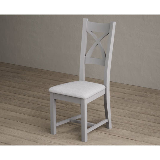 Painted Light Grey X Back Dining Chairs with Light Grey Fabric Seat Pad Dining Chairs Painted