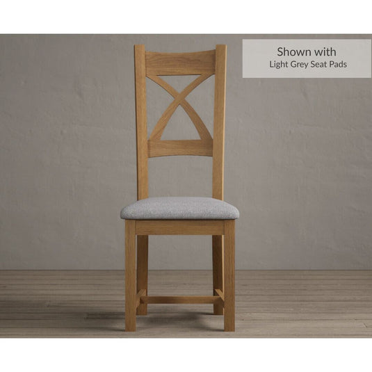 Natural Solid Oak X Back Dining Chairs with Light Grey Fabric Seat Pad Dining Chairs Natural