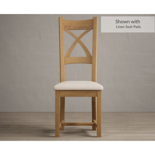 Natural Solid Oak X Back Dining Chairs with Linen Seat Pad Dining Chairs Natural