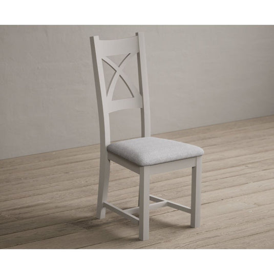 Painted Soft White X Back Dining Chairs with Light Grey Fabric Seat Pad Dining Chairs Painted