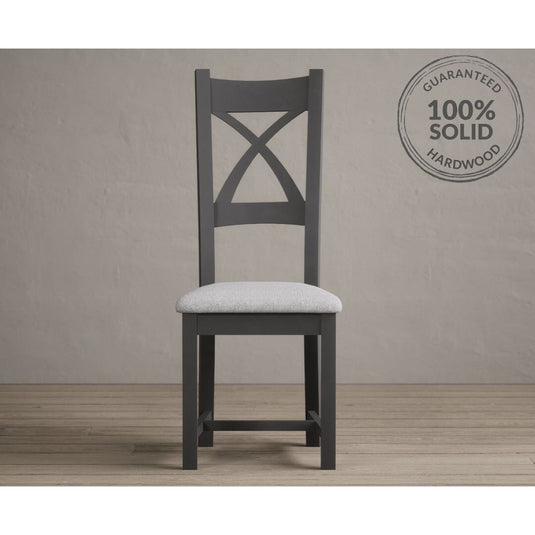 Painted Charcoal Grey X Back Dining Chairs with Light Grey Fabric Seat Pad Dining Chairs Painted