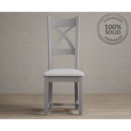 Painted Light Grey X Back Dining Chairs with Light Grey Fabric Seat Pad Dining Chairs Painted