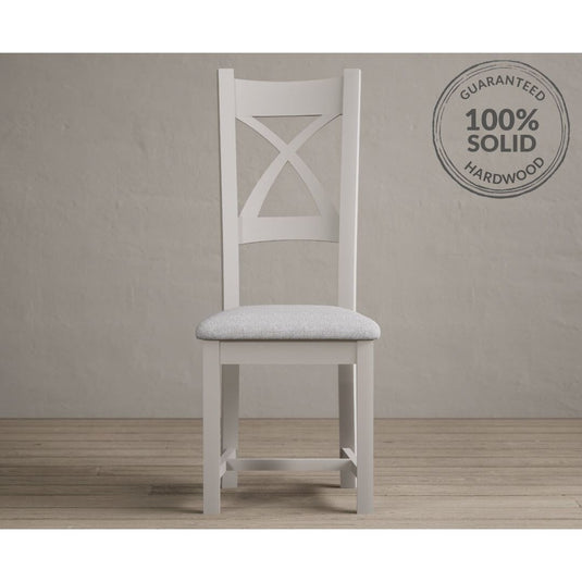 Painted Soft White X Back Dining Chairs with Light Grey Fabric Seat Pad Dining Chairs Painted