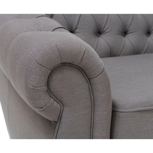 Eva Chesterfield Grey Linen Fabric 3 Seater Sofa Sofa Eva