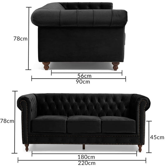 Westminster Chesterfield Black Velvet 3 Seater Sofa Sofa Westminster