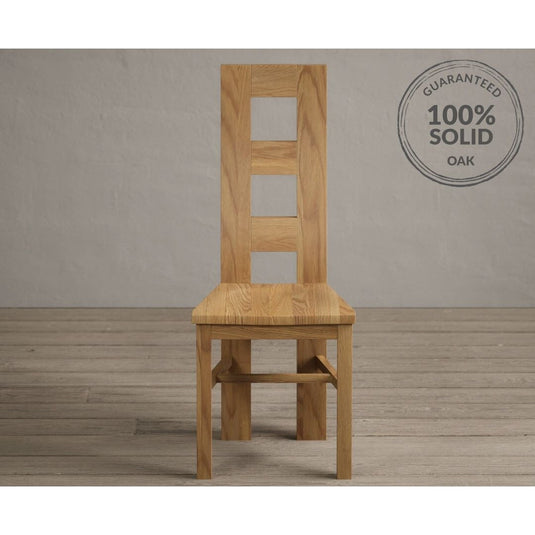 Natural Solid Oak Flow Back Dining Chairs with Oak Seat Pad Dining Chairs Natural