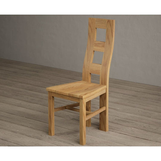 Natural Solid Oak Flow Back Dining Chairs with Oak Seat Pad Dining Chairs Natural