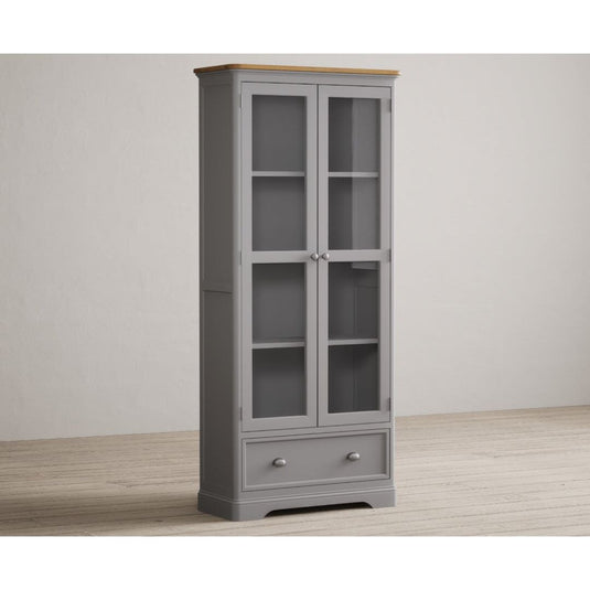 Bridstow Oak and Light Grey Painted Glazed Display Cabinet Storage Bridstow