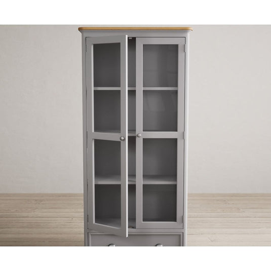 Bridstow Oak and Light Grey Painted Glazed Display Cabinet Storage Bridstow