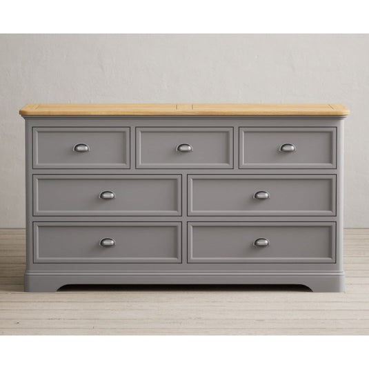 Bridstow Oak and Light Grey Painted Wide Chest Of Drawers Storage Bridstow
