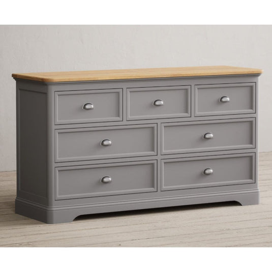 Bridstow Oak and Light Grey Painted Wide Chest Of Drawers Storage Bridstow