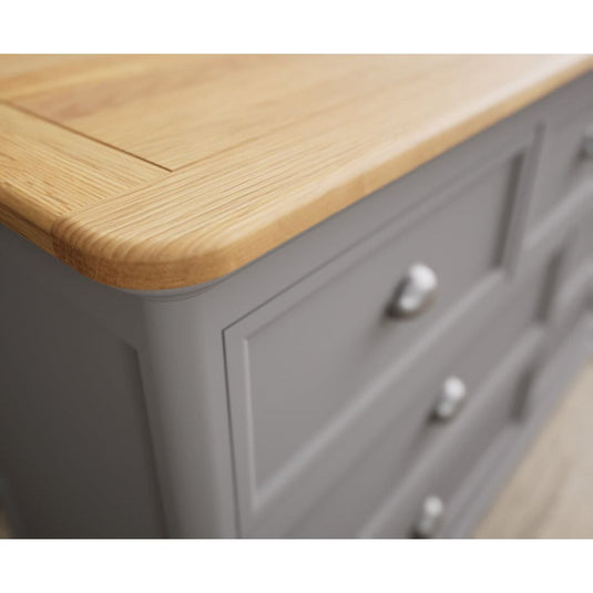 Bridstow Oak and Light Grey Painted Wide Chest Of Drawers Storage Bridstow