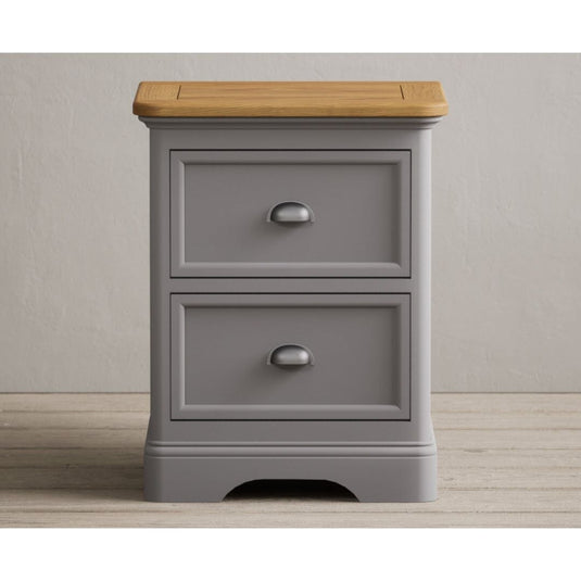 Bridstow Oak and Light Grey Painted 2 Drawer Bedside Chest Storage Bridstow