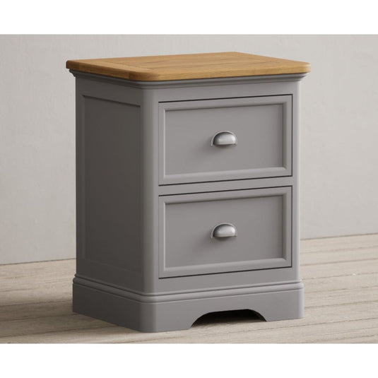 Bridstow Oak and Light Grey Painted 2 Drawer Bedside Chest Storage Bridstow