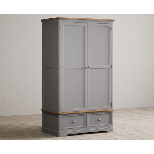Bridstow Oak and Light Grey Painted Double Wardrobe Storage Bridstow