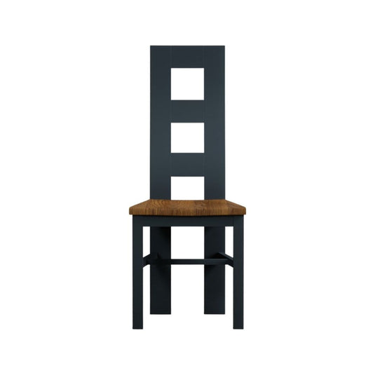 Painted Dark Blue Flow Back Dining Chairs with Rustic Oak Seat Pad Dining Chairs Painted