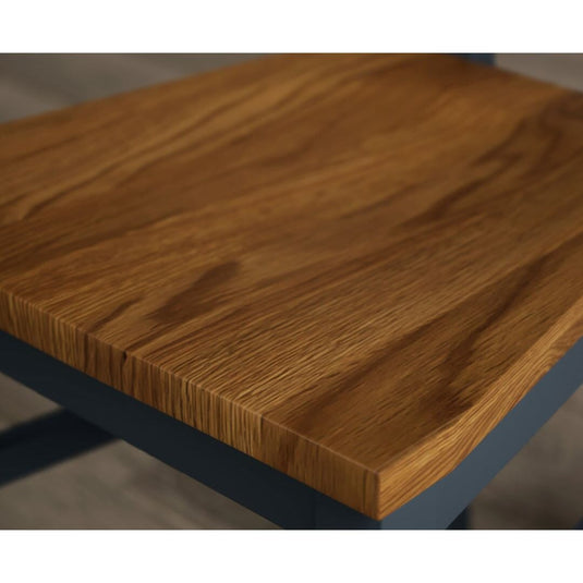 Painted Dark Blue Flow Back Dining Chairs with Rustic Oak Seat Pad Dining Chairs Painted