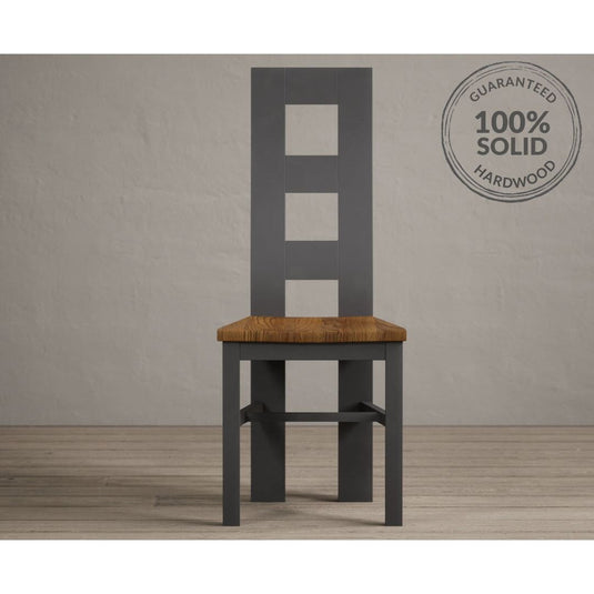Painted Charcoal Grey Flow Back Dining Chairs with Rustic Oak Seat Pad Dining Chairs Painted